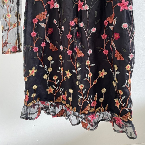 Revolve Donna Mizani Bettie Dress Black Embroidered Floral Mockneck (XSmall) - Picture 10 of 10